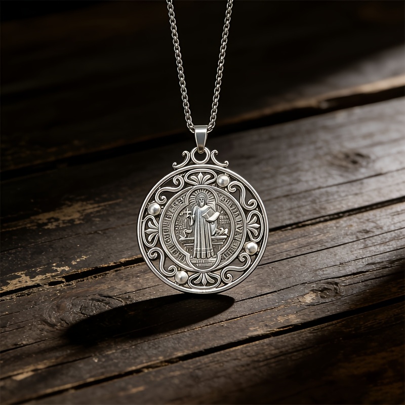 Men's Retro St. Benedict Medal Stainless Steel Necklace